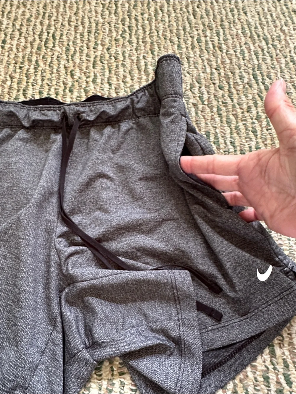 Nike Women's Dri-Fit Charcoal Gray Athletic Shorts with Swoosh size M